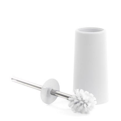 Emery Jensen white toilet brush with holder, cleaning brush for bathroom toilet, durable plastic design.