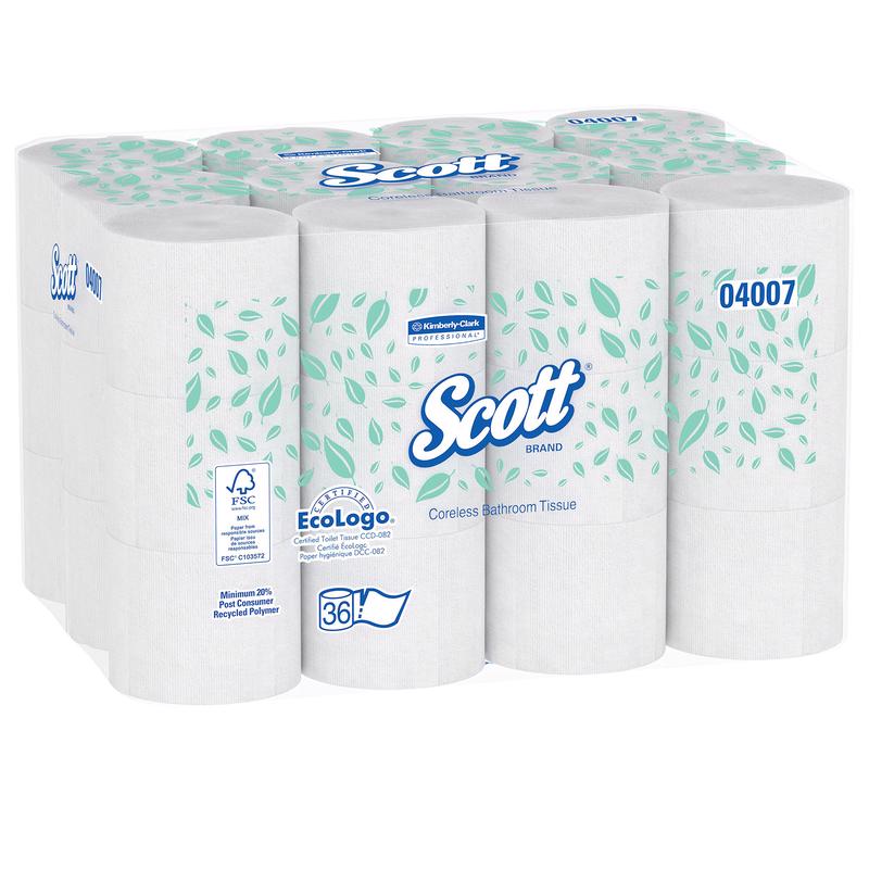 Emery Jensen Bath Tissue Corels 36-pack, soft white toilet paper rolls stacked in a box, suitable for household use.