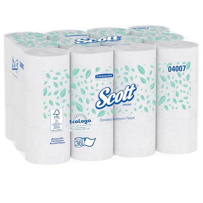 Emery Jensen Bath Tissue Corels 36-pack, soft white toilet paper rolls stacked in a box, suitable for household use.