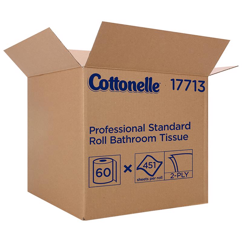 Emery Jensen Cottonelle toilet tissue roll pack with 60 soft, white bathroom paper rolls for household use.
