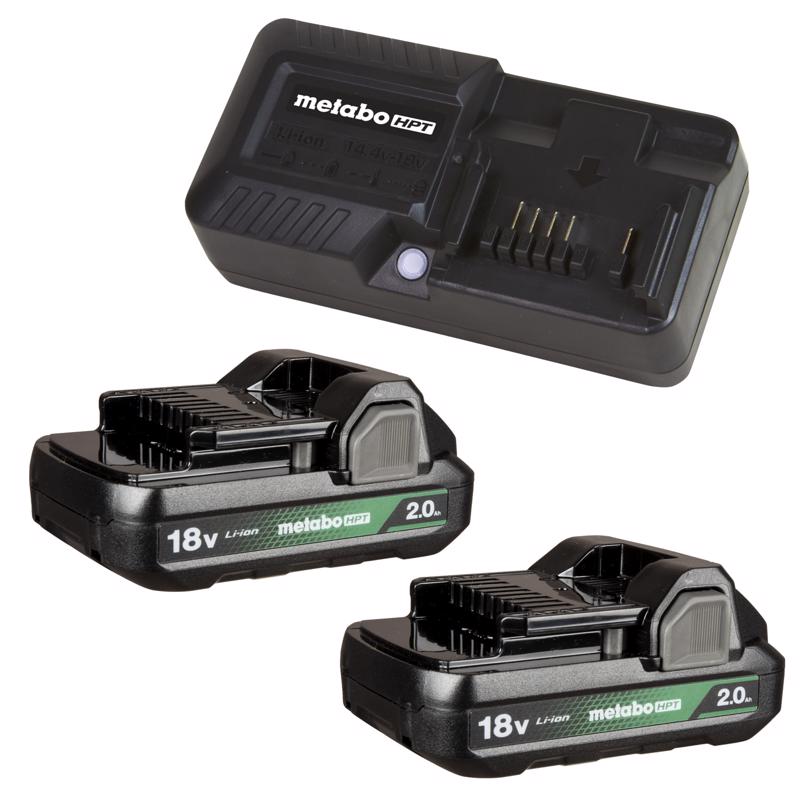 Emery Jensen 3-piece tool batteries and chargers set, compact and portable for power tools and charging needs.