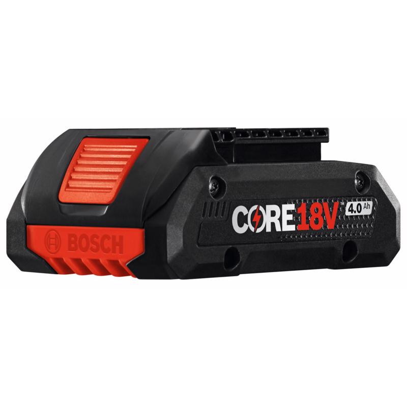 Emery Jensen CORE18V 4.0 Ah compact tool battery for cordless power tools, shown with charging port and battery indicator.
