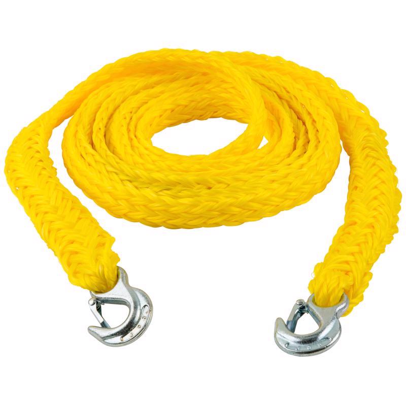 Yellow 18ft Emery Jensen tow rope with 6000# capacity, durable tow strap for vehicle recovery and towing.