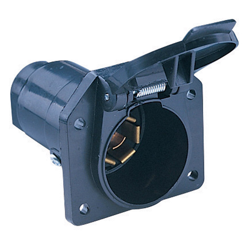 Emery Jensen Connectr 7Pole Blade C/E trailer connector showing the black plastic housing and metal prongs for vehicle wiring.