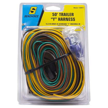 Emery Jensen Y-hrns CNNCTR 4-pole 50-foot trailer connector showing four-pole electrical plug for trailers and towing vehicles.