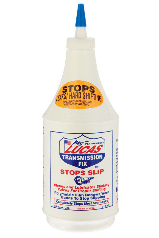Emery Jensen Transmission Fix additive in a 24oz bottle, designed to improve transmission performance and reduce shifting issues.
