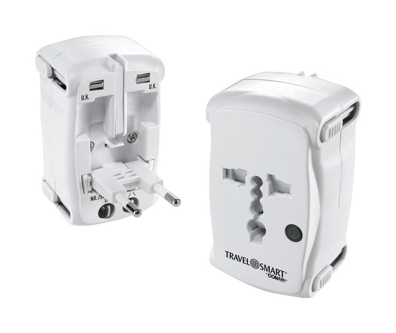 Emery Jensen TS237AP travel adapter plug for international electrical outlets, compact and lightweight for convenient travel use.
