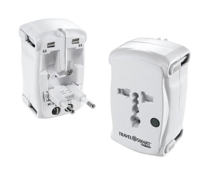 Emery Jensen TS237AP travel adapter plug for international electrical outlets, compact and lightweight for convenient travel use.