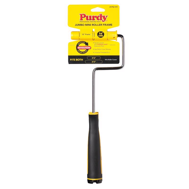 Emery Jensen 12-inch roller frame used for painting, with a metal frame and roller cover attached for smooth application.