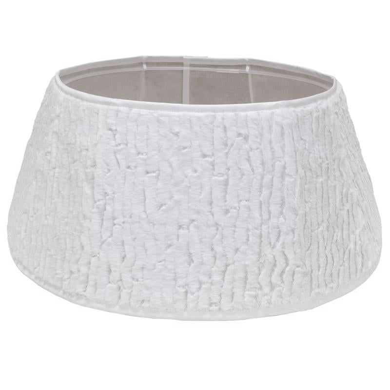 Set of four white faux fur tree skirts by Emery Jensen, 11 inches, perfect for holiday decoration.