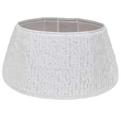 Set of four white faux fur tree skirts by Emery Jensen, 11 inches, perfect for holiday decoration.