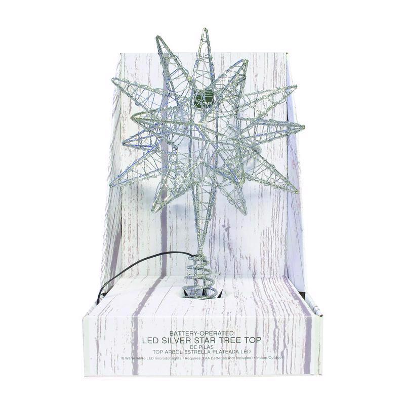 Emery Jensen LED star tree topper in warm white with a bright, festive glow, designed for holiday Christmas trees.