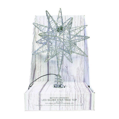 Emery Jensen LED star tree topper in warm white with a bright, festive glow, designed for holiday Christmas trees.