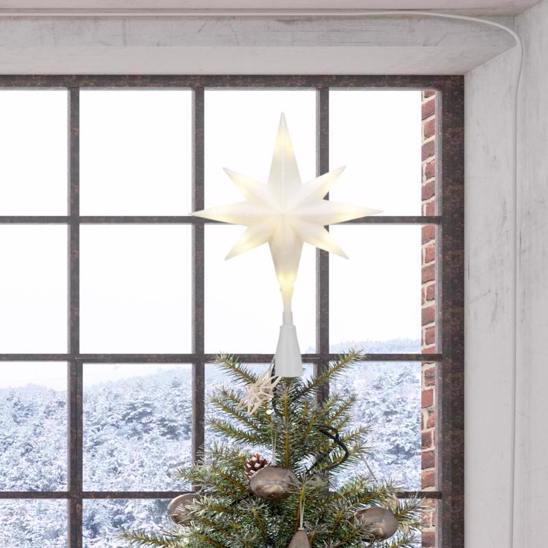 Emery Jensen LED Tree Top Star with 8 points, decorative light-up tree topper for holiday Christmas trees.