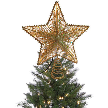 Set of four LED tree toppers featuring gold star designs by Emery Jensen, perfect for holiday decorating.