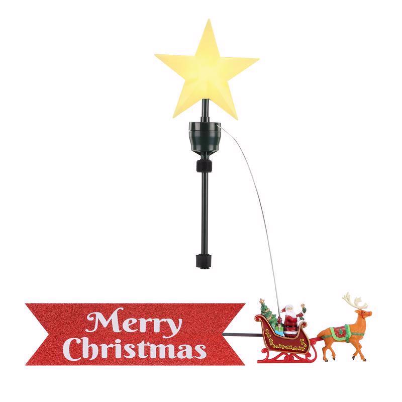 Emery Jensen Santa Sleg animated tree topper featuring a festive Santa with a sled, perfect for Christmas tree decoration.