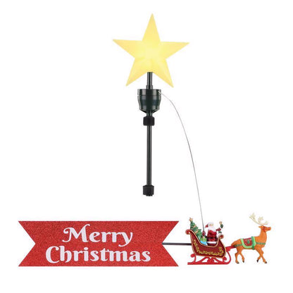 Emery Jensen Santa Sleg animated tree topper featuring a festive Santa with a sled, perfect for Christmas tree decoration.