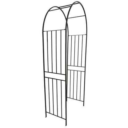 Black steel Arbor Trellis from Emery Jensen, 90 inches tall, with sturdy frame and decorative design for garden support and decor.