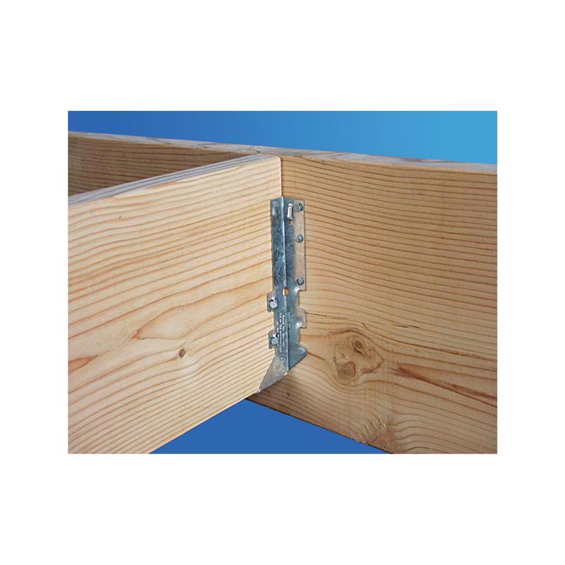 Emery Jensen JOIST HANGER LUS24Z, triple zinc connectors for secure wood joint support, showing the metal hanger on a wooden beam.