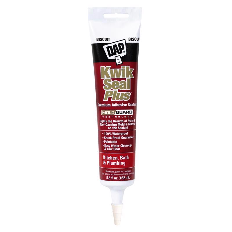 Emery Jensen Kwikseal+bis tub and tile caulk in 5.5oz tube for sealing gaps and cracks in bathrooms and kitchens.