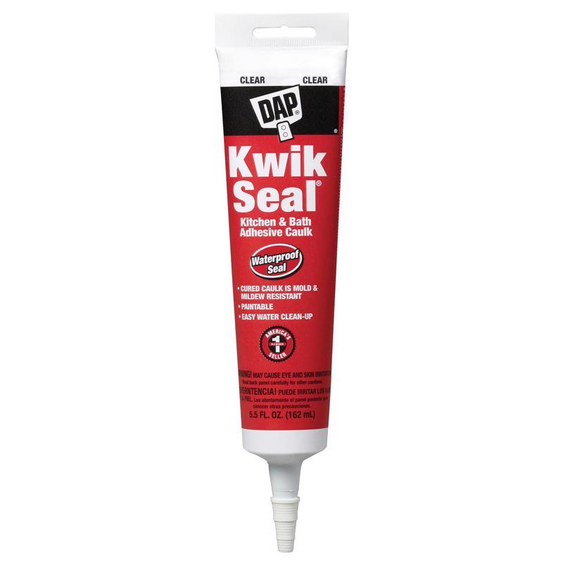 Emery Jensen KwikSeal clear tub and tile caulk in a 5.5oz tube, suitable for sealing around tubs and tiles.