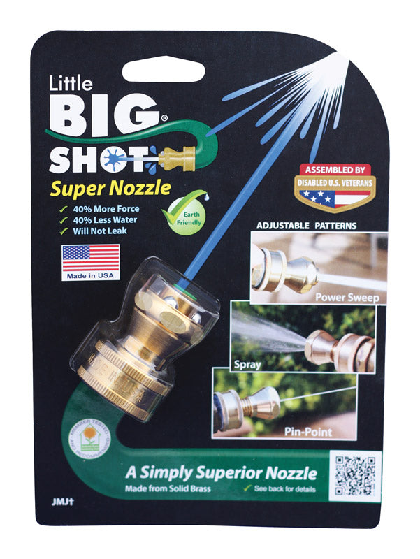 Emery Jensen Twist Hose Nozzle LTL Big Shot attached to garden hose for watering and outdoor cleaning.