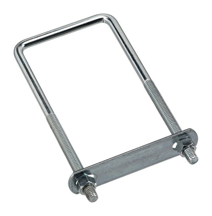 Emery Jensen zinc U-bolt, 3/8 inch diameter, 3 inches long, with a 7-inch width, used for securing pipes or poles.