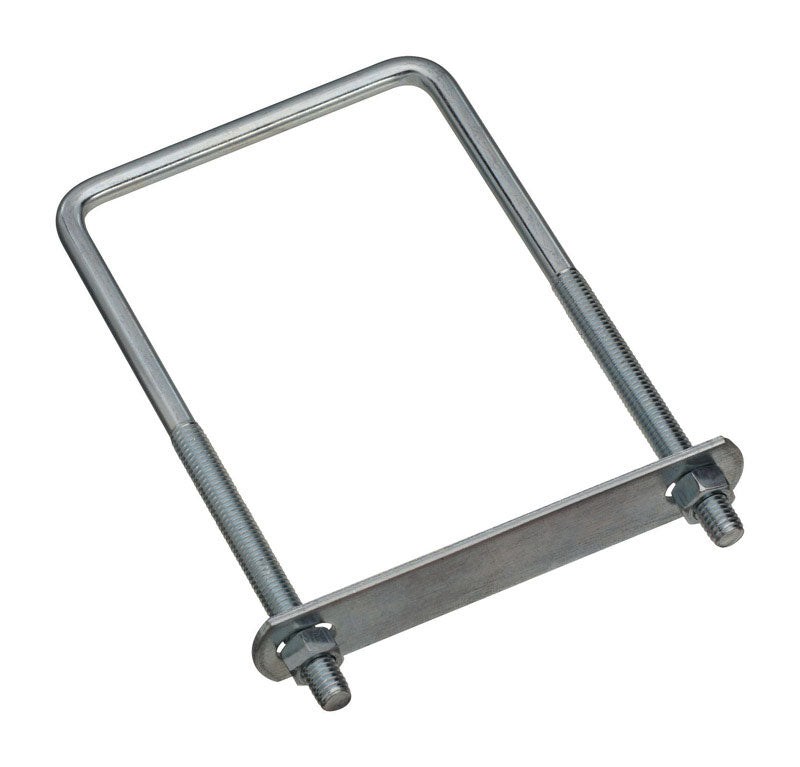 Square U-bolt by Emery Jensen in zinc finish, 3/8-inch diameter, 4-inch length, 7-inch width for securing pipes or rods.