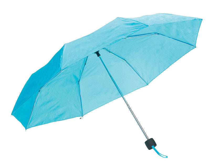 Black manual umbrella by Emery Jensen with a curved handle and open canopy, ideal for rain protection.