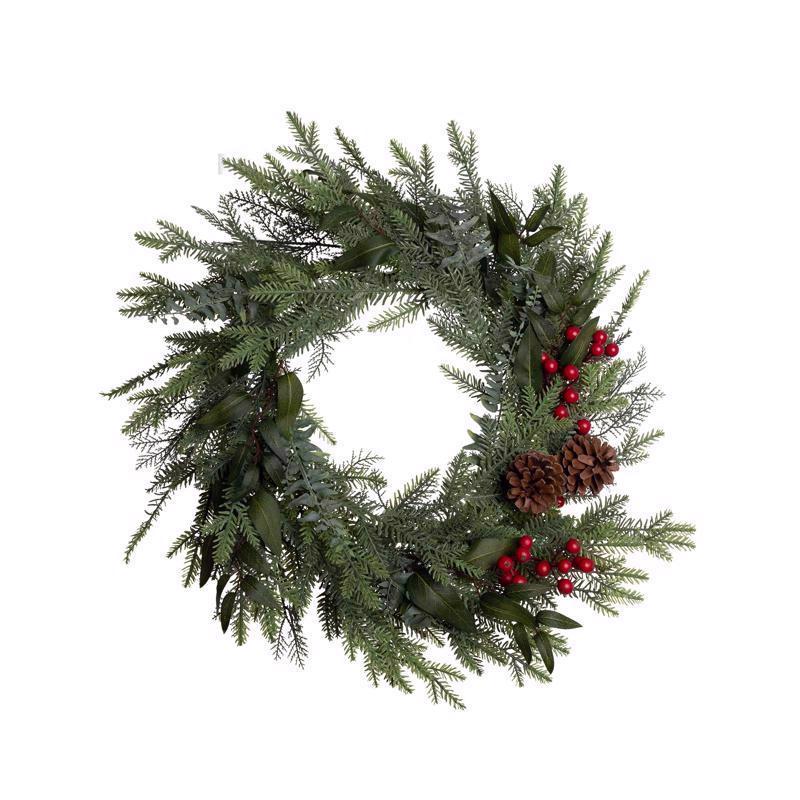 Set of four Emery Jensen CMAS WREATH THIN 24-inch unlit wreaths, ideal for seasonal or holiday decorating.
