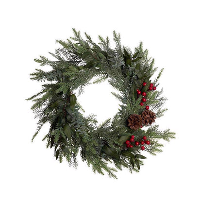 Set of four Emery Jensen CMAS WREATH THIN 24-inch unlit wreaths, ideal for seasonal or holiday decorating.