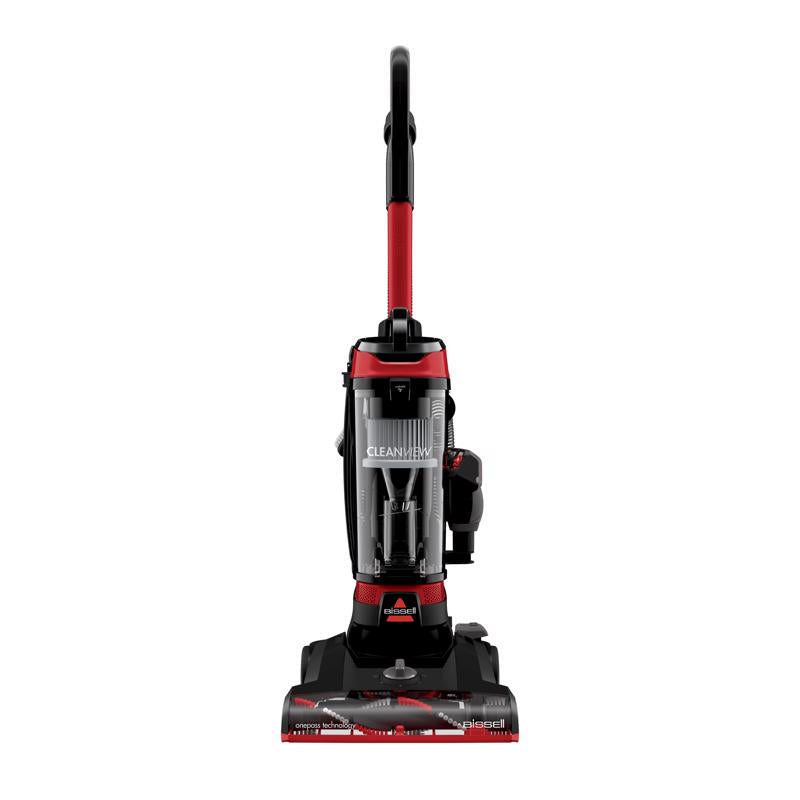 Emery Jensen upright vacuum cleaner with a 44-inch bagless design, showcasing the vacuum's handle and cleaning head.