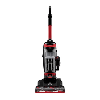 Emery Jensen upright vacuum cleaner with a 44-inch bagless design, showcasing the vacuum's handle and cleaning head.