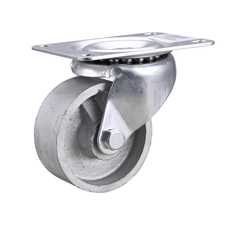 Emery Jensen 3-inch swivel caster plate for utility carts, featuring durable metal construction and smooth rolling wheels.