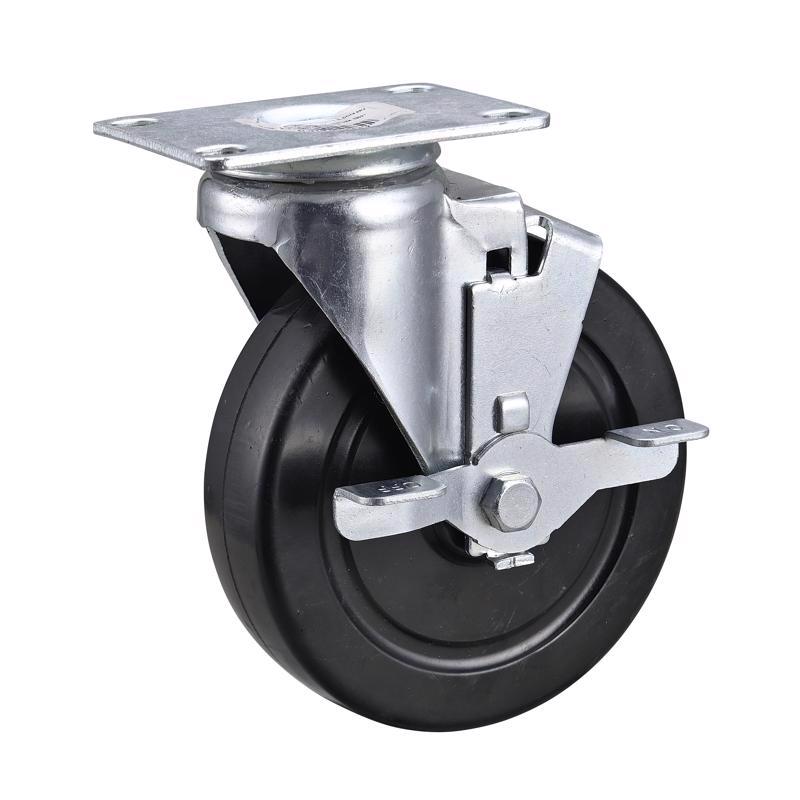 5-inch Emery Jensen utility caster plate with swivel and brake function, designed for durable industrial use.