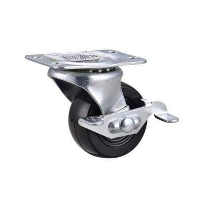 Emery Jensen 2-inch utility caster plate with swivel design, durable metal construction for heavy-duty mobile applications.