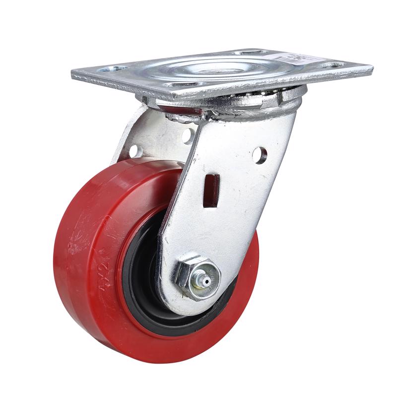 Emery Jensen 4-inch Polyurethane Swivel Caster for utility carts, with heavy-duty 600-pound capacity and durable wheel design.