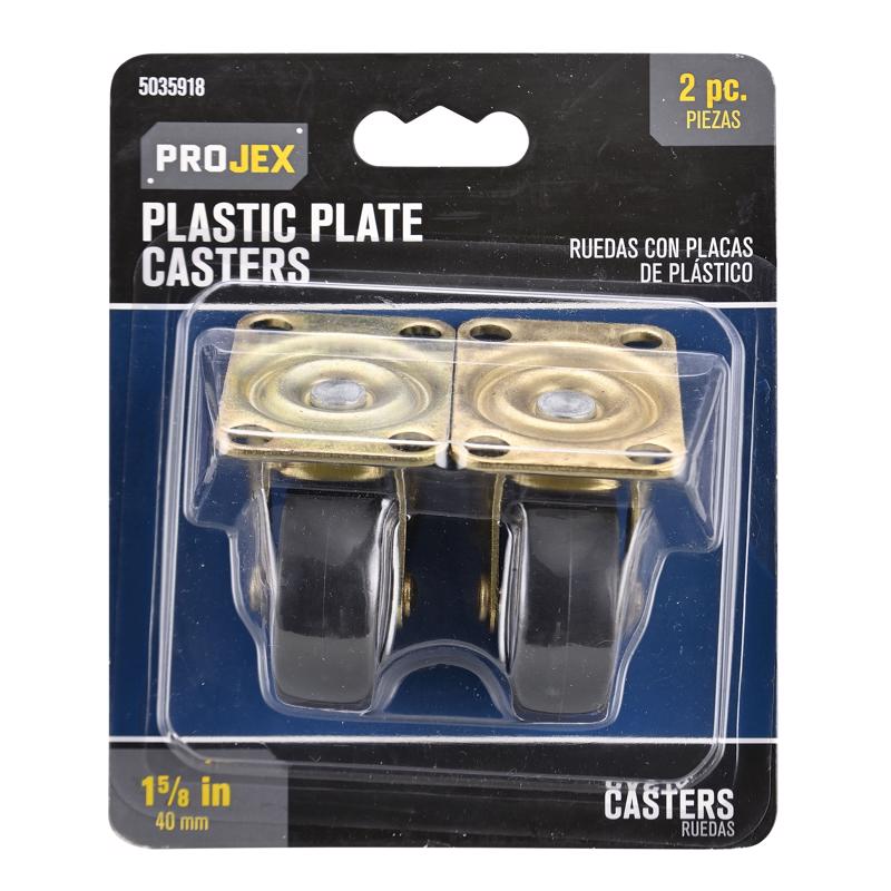 Pair of Emery Jensen 1-5/8" polyurethane utility casters with flat plate mounts, ideal for heavy-duty carts and equipment.