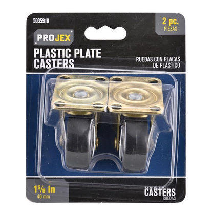 Pair of Emery Jensen 1-5/8" polyurethane utility casters with flat plate mounts, ideal for heavy-duty carts and equipment.