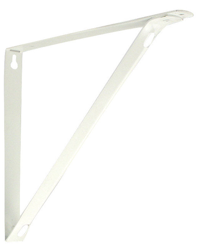 White 11-inch utility shelf brackets by Emery Jensen, sturdy metal brackets for supporting shelves in storage or organization.