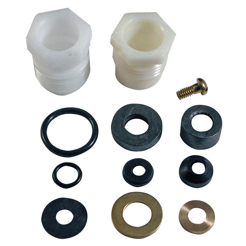 Emery Jensen Mansfield sillcock kit with valve parts and handle for outdoor faucet repair.