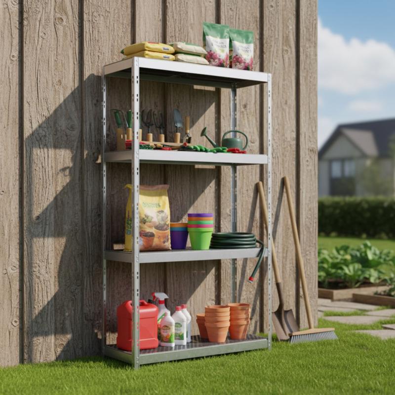 Emery Jensen ventilated shelving unit in gray, 71-inch height, sturdy metal design with open grid shelves for storage.