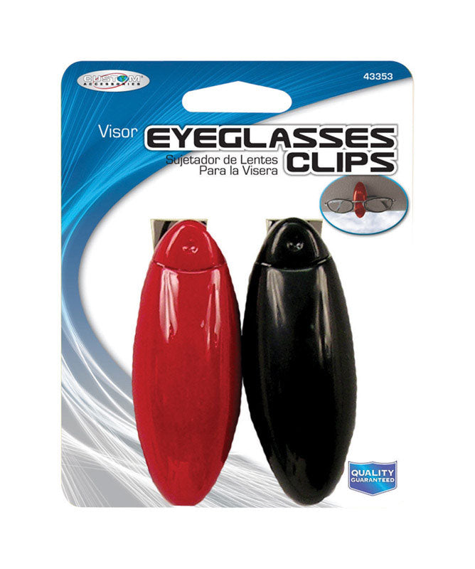 Emery Jensen eyeglass visor clips attached to a car visor, designed to hold glasses securely and keep them accessible.