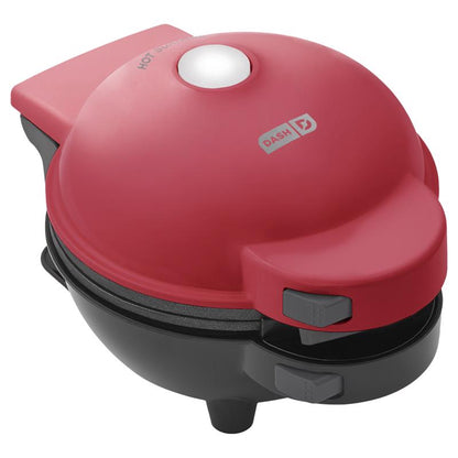 Emery Jensen WFL MKR PLST RD 4-inch waffle and crumb cake maker with a non-stick plate and sleek red finish.