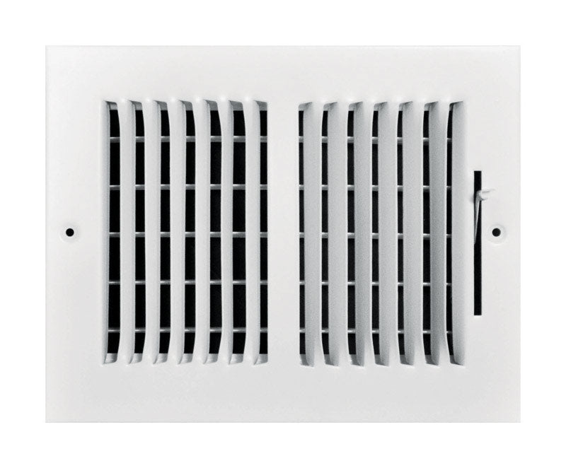 Emery Jensen 8x6 sidewall register for wall and ceiling ventilation, with adjustable louvers in a neutral finish.