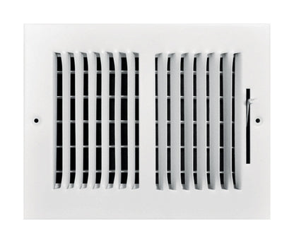 Emery Jensen 8x6 sidewall register for wall and ceiling ventilation, with adjustable louvers in a neutral finish.
