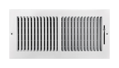 White 14x6-inch Emery Jensen wall/ceiling register with adjustable louvers for air flow control.