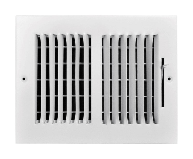 Emery Jensen white wall/ceiling register in 8x4 inch size, with adjustable louvers for air vent control