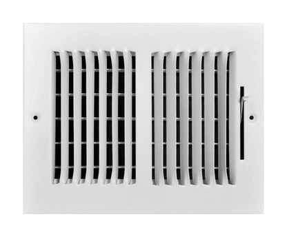 Emery Jensen white wall/ceiling register in 8x4 inch size, with adjustable louvers for air vent control