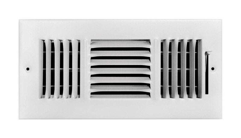 White Emery Jensen wall and ceiling register with 3-way adjustable louvers, 10x6 inches for ventilation and air flow control.